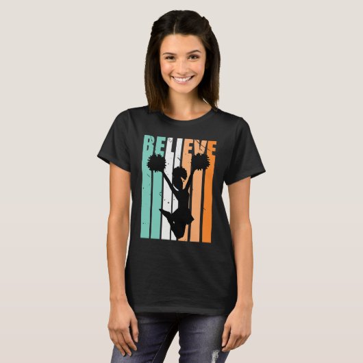 Kids Cheerleading Cheerleader Believe Silhouette C Tシャツ (正面フル)