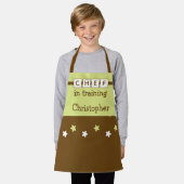 Kid's Chef name stars green brown エプロン (着用した状態)