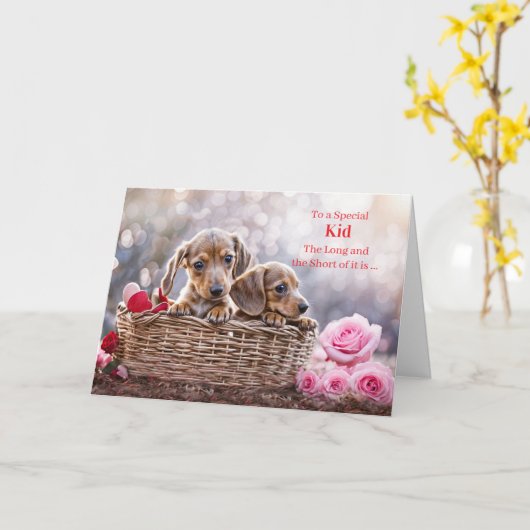 Kids Children Happy Valentines Day Cute Puppies カード (黄色い花)