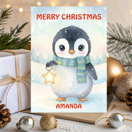Kids Christmas Little Penguin Magic シーズンカード