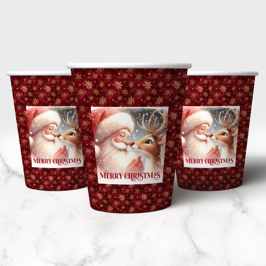 Kids Christmas Paper Cups Cute Santa and Rudolph  紙コップ