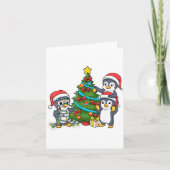 Kids Christmas Penguin Christmas Tree Lights Baubl カード (正面)