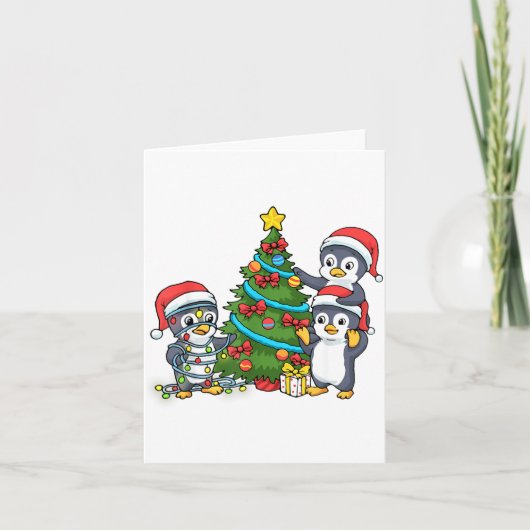 Kids Christmas Penguin Christmas Tree Lights Baubl カード (正面)