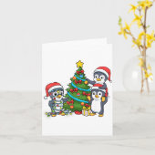Kids Christmas Penguin Christmas Tree Lights Baubl カード (黄色い花)