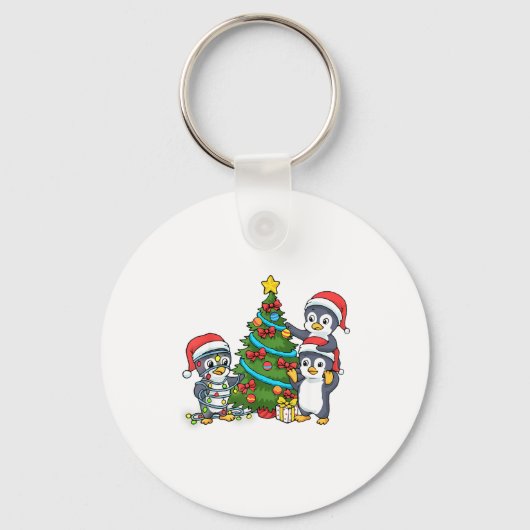 Kids Christmas Penguin Christmas Tree Lights Baubl キーホルダー (正面)