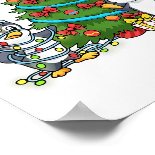 Kids Christmas Penguin Christmas Tree Lights Baubl ポスター (角)