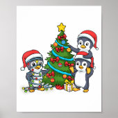 Kids Christmas Penguin Christmas Tree Lights Baubl ポスター (正面)