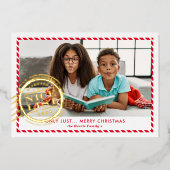 KIDS CHRISTMAS PHOTOおもしろい素敵なリストスタンプ赤金ゴールド 箔シーズンカード (正面)