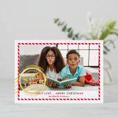 KIDS CHRISTMAS PHOTOおもしろい素敵なリストスタンプ赤金ゴールド 箔シーズンカード (立ち正面)