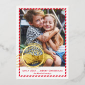 KIDS CHRISTMAS PHOTOかわいい素敵なリストスタンプ赤金ゴールド 箔シーズンカード (正面)