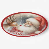 Kids Christmas Plates with Cute Santa and Rudolph ペーパープレート (アングル)