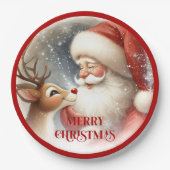 Kids Christmas Plates with Cute Santa and Rudolph ペーパープレート (正面)