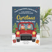 Kids Christmas Road Trip Car Holiday Party Card 招待状 (スタンド正面)