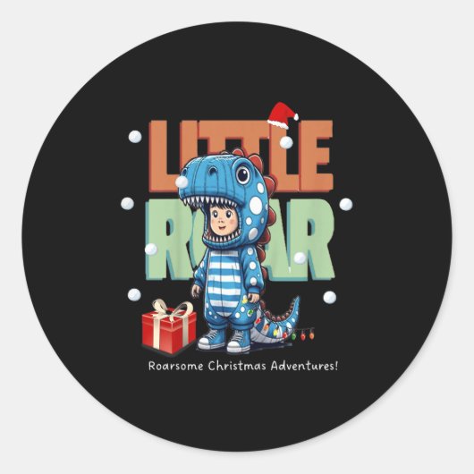 Kids Christmas Roar Dinosaur Kids Boys Xmas Gift ラウンドシール (正面)