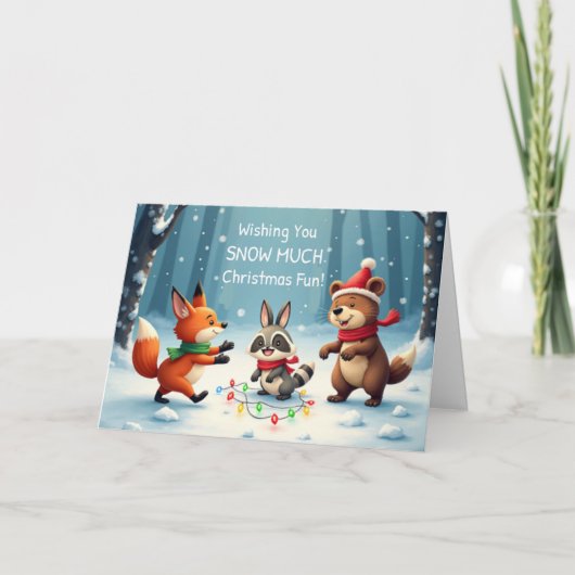 Kids Christmas Snow Much Fun with Woodland Animals カード (正面)