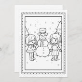 Kids Christmas Snowman Coloring Flat Note Card シーズンカード (正面/裏面)