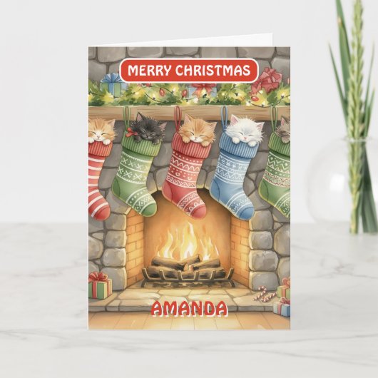 Kids Christmas Stocking Kittens Cozy シーズンカード (正面)