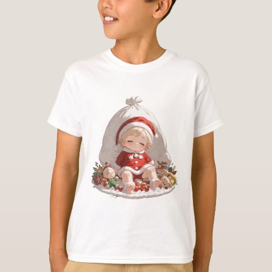 Kids Christmas T-Shirt Santa Children's Basic Tee Tシャツ (正面)