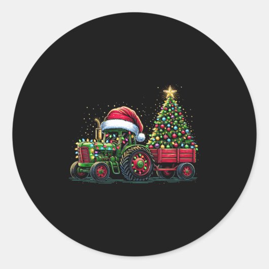 Kids Christmas Tractor Santa Xmas Farm Truck  ラウンドシール (正面)