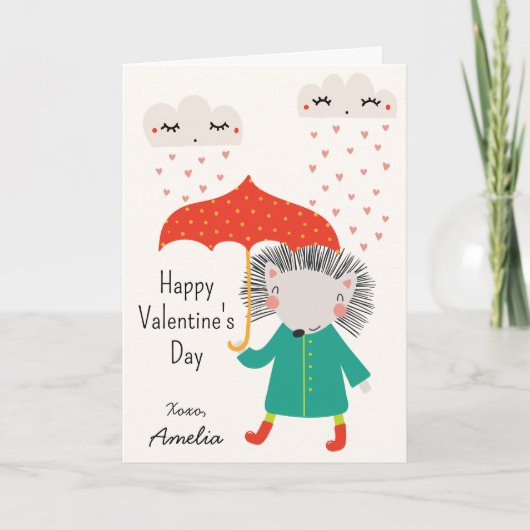 Kids Classroom Cute Hedgehog Valentine's Day カード (正面)
