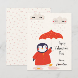Kids Classroom Cute Penguin Valentine's Day ノートカード