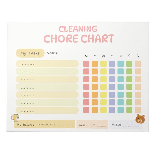 Kids Cleaning Chore Chart Weekly Reward Tracker ノートパッド (正面)