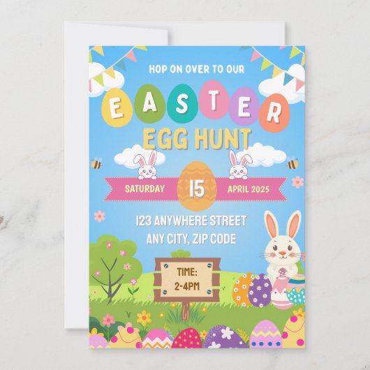 Kids Colorful Easter Egg Hunt Invitation 招待状 (正面)
