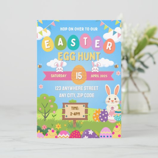 Kids Colorful Easter Egg Hunt Invitation 招待状 (スタンド正面)