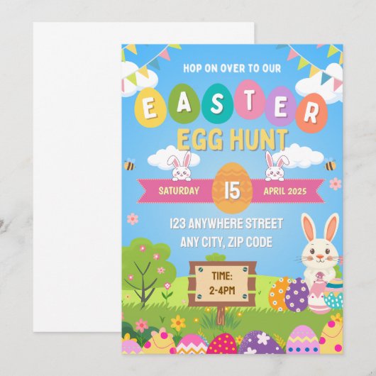 Kids Colorful Easter Egg Hunt Invitation 招待状 (正面/裏面)