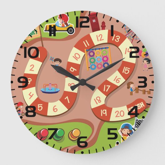 Kids Colorful Race Track Board Game ラージ壁時計 (正面)