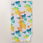 Kids Colorful World Map Custom Name Monogram ビーチタオル (正面)