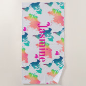 Kids Colorful World Map Personalized Name Monogram ビーチタオル (正面)