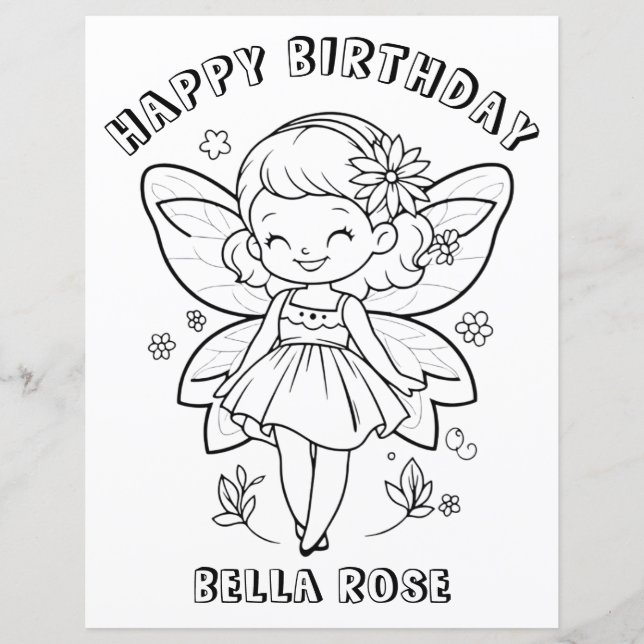 Kids Coloring book fairy birthday party activity (正面)