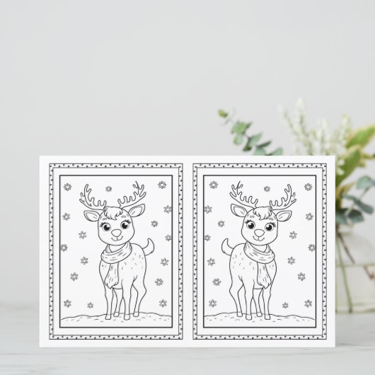Kids Coloring Reindeer Paper Christmas Card  (スタンド正面)