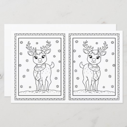 Kids Coloring Reindeer Paper Christmas Card (正面/裏面)