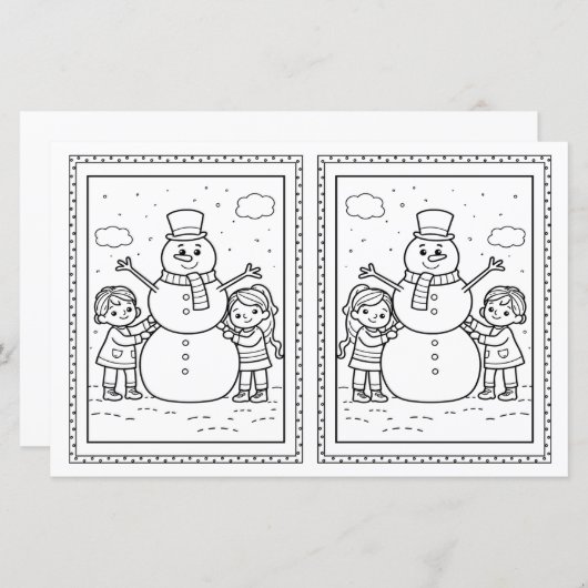 Kids Coloring Snowman Paper Christmas Card  (正面/裏面)