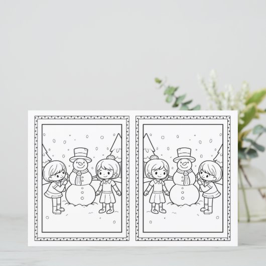 Kids Coloring Snowman Paper Christmas Card (スタンド正面)