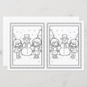 Kids Coloring Snowman Paper Christmas Card  (正面/裏面)