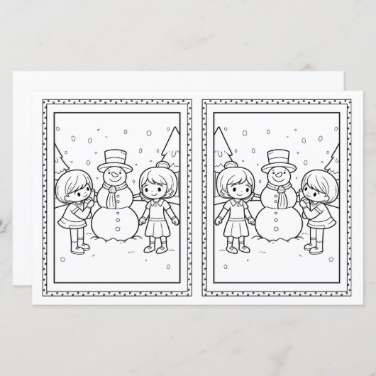 Kids Coloring Snowman Paper Christmas Card  (正面/裏面)