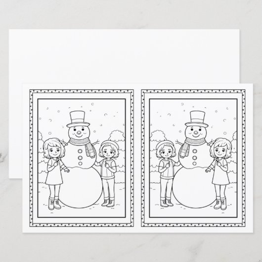 Kids Coloring Snowman Paper Christmas Card  (正面/裏面)