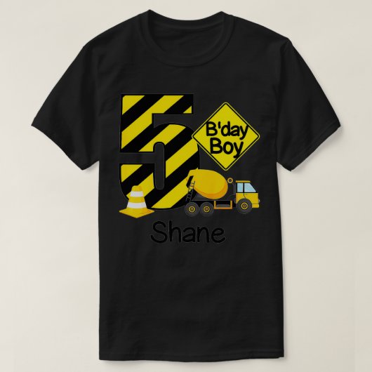 Kids Construction 5th Birthday Shane Boys 5 Years Tシャツ (デザイン正面)