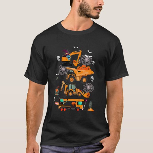 Kids Construction Vehicle Halloween Crane Truck Pu Tシャツ (正面)