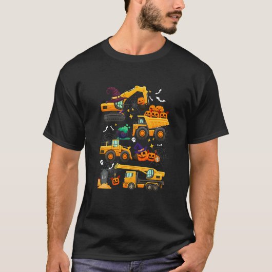 Kids Construction Vehicle Halloween Crane Truck Pu Tシャツ (正面)