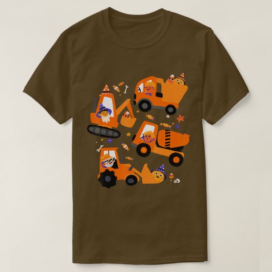 Kids Construction Vehicle Halloween Crane Truck Pu Tシャツ (デザイン正面)