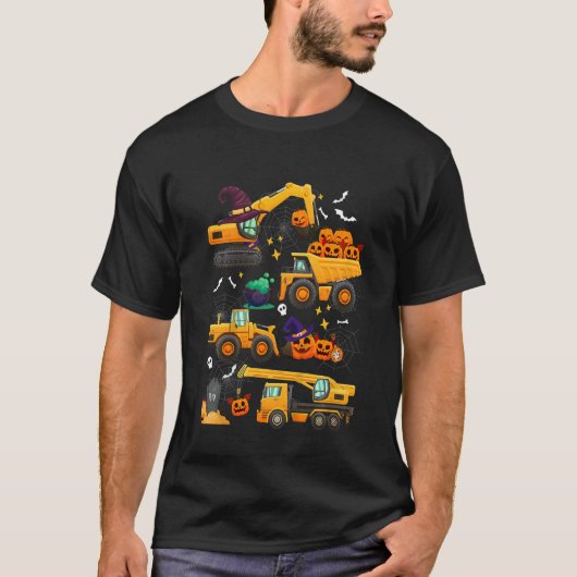Kids Construction Vehicle Halloween Crane Truck Pu Tシャツ (正面)