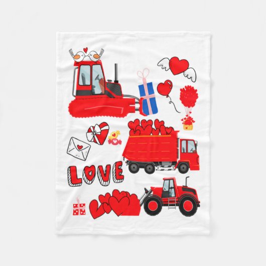 Kids Construction Vehicle Valentine Crane Truck Cu フリースブランケット (正面)