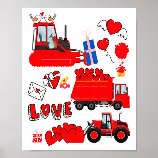 Kids Construction Vehicle Valentine Crane Truck Cu ポスター (正面)