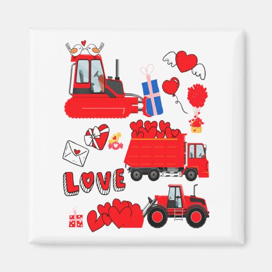 Kids Construction Vehicle Valentine Crane Truck Cu マグネット (正面)