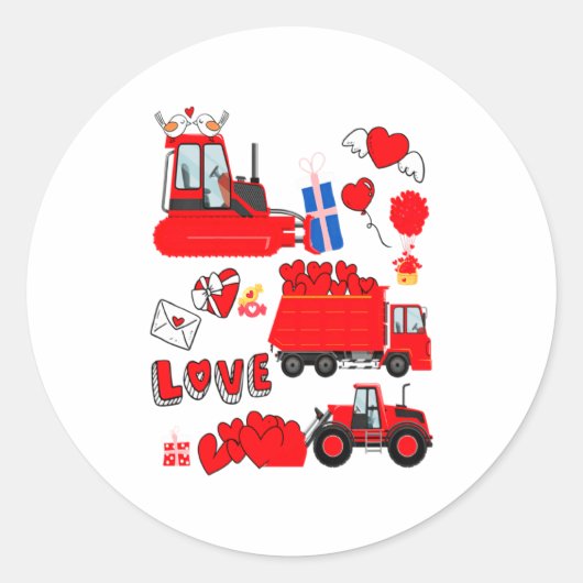 Kids Construction Vehicle Valentine Crane Truck Cu ラウンドシール (正面)