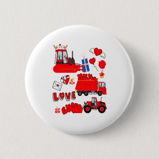 Kids Construction Vehicle Valentine Crane Truck Cu 缶バッジ (正面)